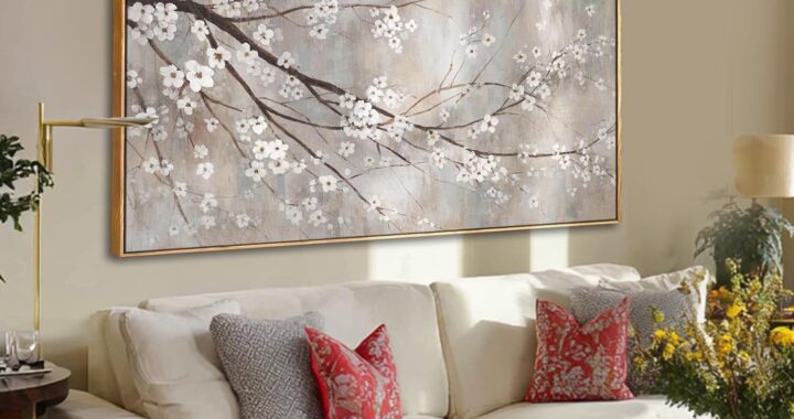 XIANSHOU Plum blossom Wall Decor White Flowers Painting on Canvas Nature Wall Art for Bedroom 24″x 48″ Wall Decorations for Living Room Office